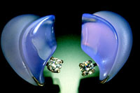 Steve Walters gem sculptures in Mojave blue agate.6 Earrings by Douglas Canivet. Courtesy R. W. Wise, Goldsmiths, Inc.Photo: Jeff Scovil